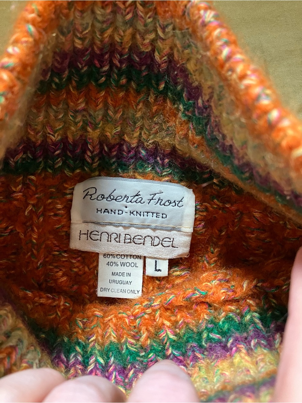 henri bendel Orange Cable Knit Turtleneck Sweater with Multicolor Trim - Picture 2 of 6